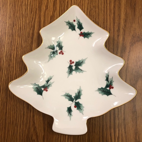 Mikasa Tree Tray Candy Dish Bone China Ribbon Holly 8” EUC - Picture 1 of 3